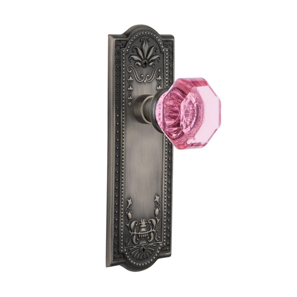 Nostalgic Warehouse MEAWAP Colored Crystal Meadows Plate Single Dummy Waldorf Pink Door Knob in Antique Pewter
